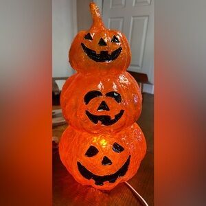 Light Up Plug In Triple Decker Pumpkin Halloween Decoration